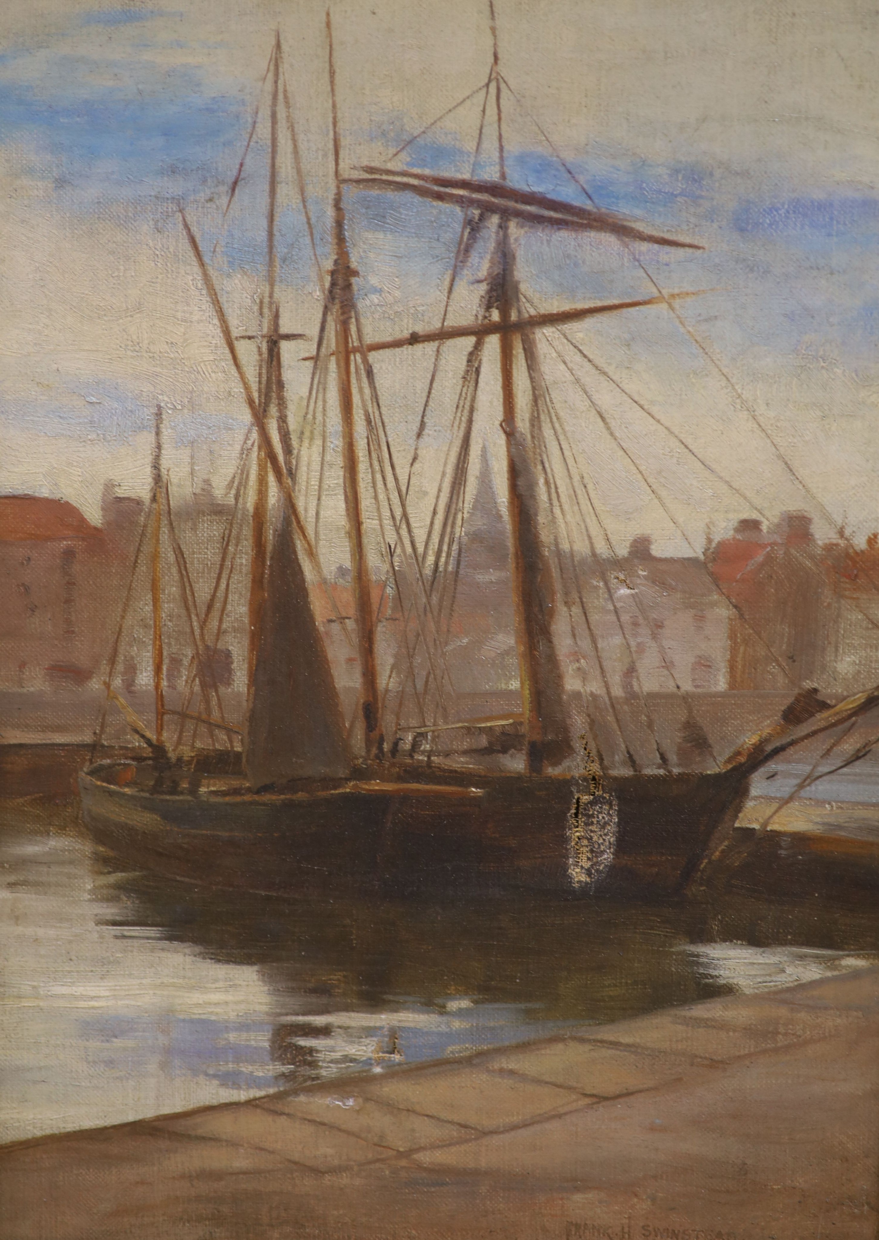 Frank H. Swinstead, oil on canvas, Stonehaven harbour, signed and inscribed 'Stonehaven NB', 36 x 26cm